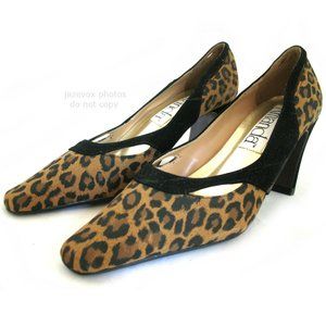 New Vintage 80s 90s Amanda Womens Shoes 6 Block High Heels Leopard Animal Print